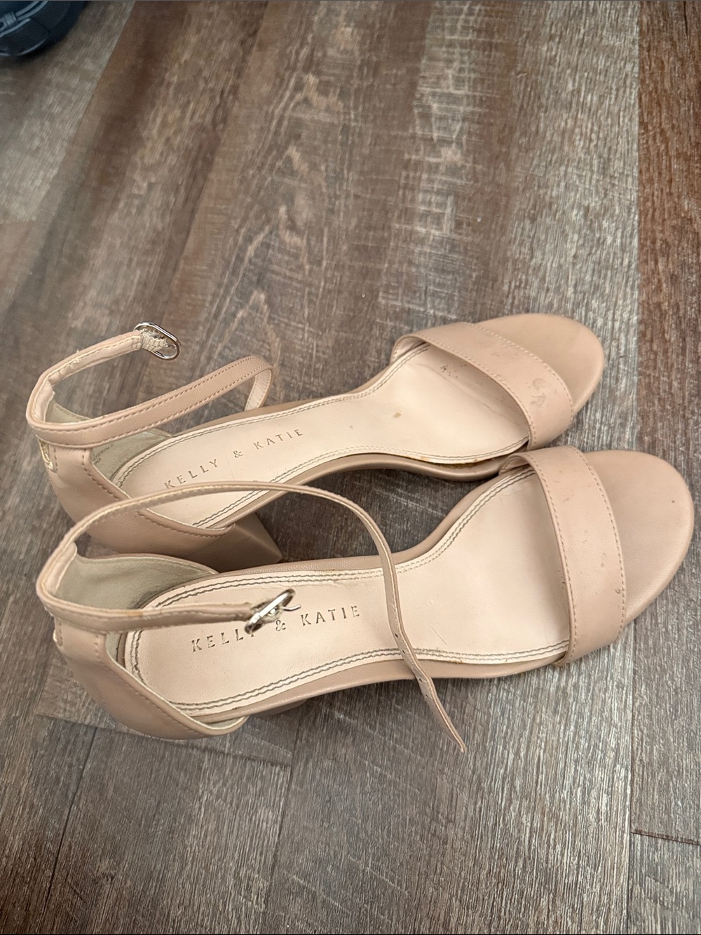 Kelly & Katie Blush Nude Ankle-Strap Block Heels
